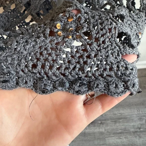 Boston Proper Blue/Gray Sequin Crochet Longline Cardigan (S) Fairy Grunge FLAWS - Picture 15 of 17